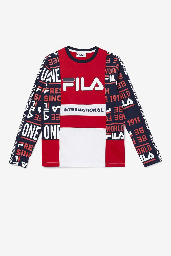 Fila T Skjorte Herre Rød Avide Lenge Sleeve 496783-NPQ